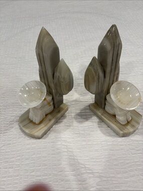 Vintage Onyx Marble Bookends Mexican Siesta  with Cactus Style